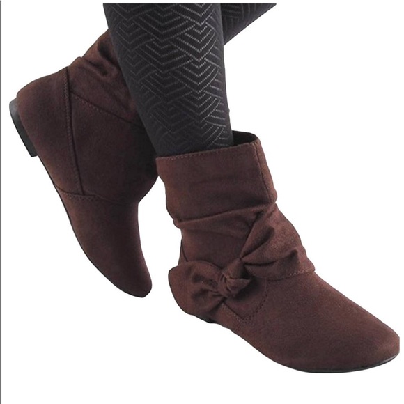 Rampage Dark Brown Slouchy Booties with Bow 6.5 - Picture 4 of 5